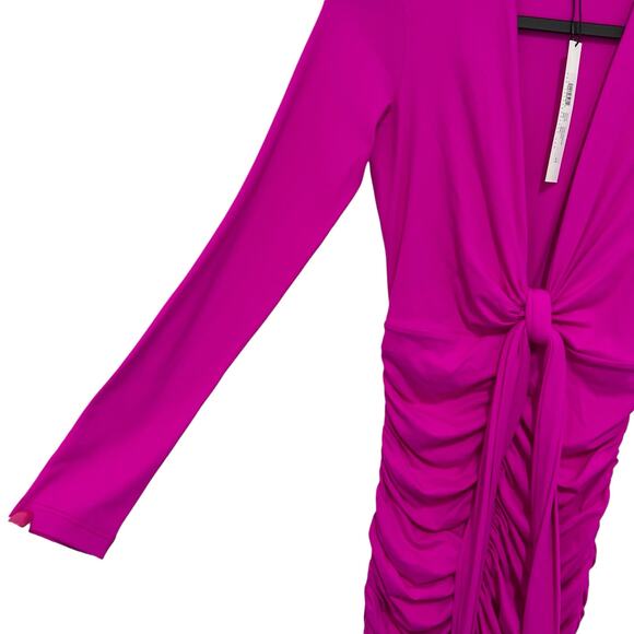 Susana Monaco Womens Small Plunge Neck Ruched Bodycon Maxi Dress Magenta NWT - Picture 4 of 16